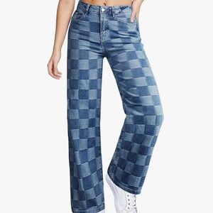 Checkered Blue Women's Jeans